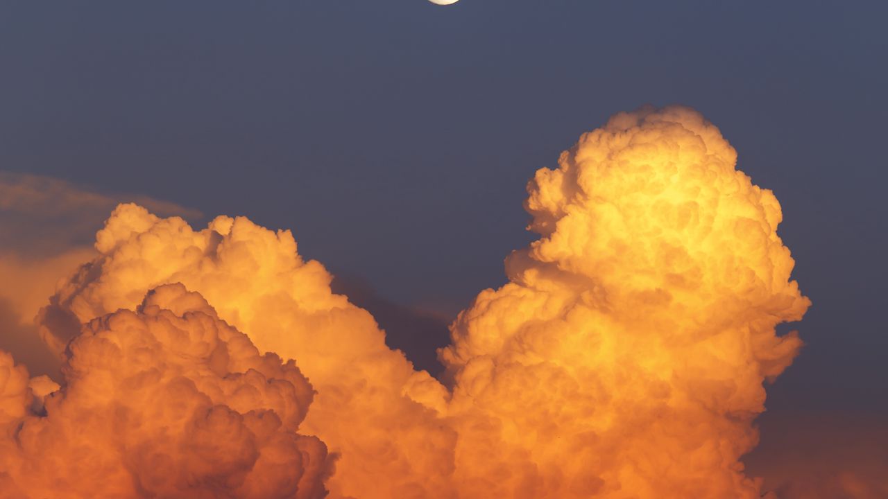 Wallpaper moon, clouds, sunset, sky