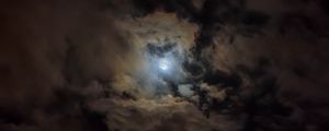 Preview wallpaper moon, cloudy, clouds, night, dark