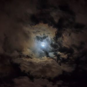 Preview wallpaper moon, cloudy, clouds, night, dark