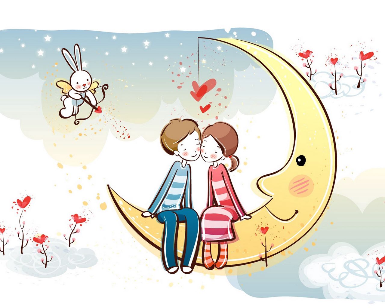 Download wallpaper 1280x1024 moon, couple, love, romance standard 5:4 ...