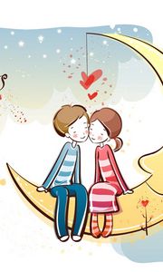 Preview wallpaper moon, couple, love, romance