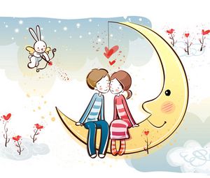 Preview wallpaper moon, couple, love, romance