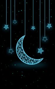 Preview wallpaper moon, crescent, stars, neon