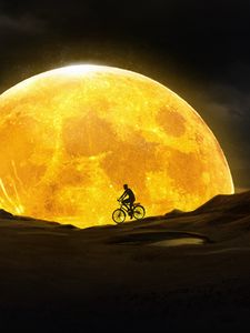 Preview wallpaper moon, cyclist, silhouette, dark, night