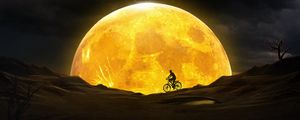 Preview wallpaper moon, cyclist, silhouette, dark, night