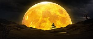 Preview wallpaper moon, cyclist, silhouette, dark, night