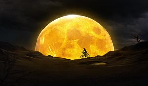 Preview wallpaper moon, cyclist, silhouette, dark, night