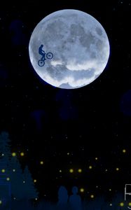Preview wallpaper moon, cyclist, starry sky, jellyfish, couple