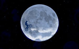 Preview wallpaper moon, cyclist, starry sky, jellyfish, couple