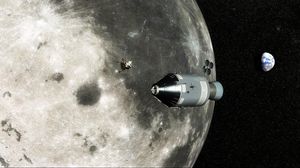 Preview wallpaper moon, earth, command module apollo