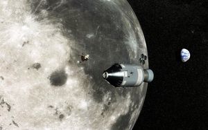 Preview wallpaper moon, earth, command module apollo