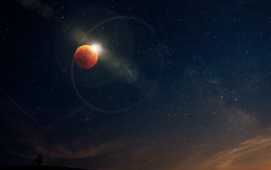 Preview wallpaper moon, eclipse, radiance, glare, starry sky, astronomy, space