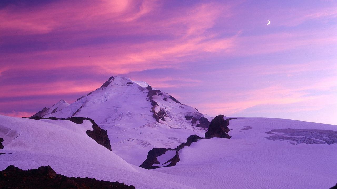 Wallpaper moon, evening, mountains, washington, sky, pink