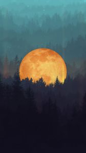 Preview wallpaper moon, forest, trees, illusion, art