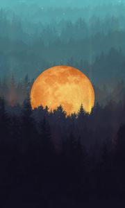 Preview wallpaper moon, forest, trees, illusion, art