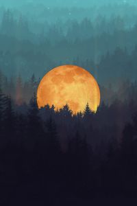 Preview wallpaper moon, forest, trees, illusion, art