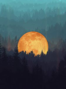 Preview wallpaper moon, forest, trees, illusion, art