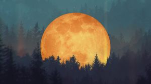 Preview wallpaper moon, forest, trees, illusion, art