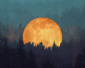 Preview wallpaper moon, forest, trees, illusion, art