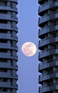 Preview wallpaper moon, full moon, buildings, sky