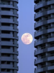 Preview wallpaper moon, full moon, buildings, sky