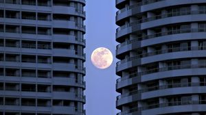 Preview wallpaper moon, full moon, buildings, sky