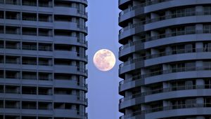 Preview wallpaper moon, full moon, buildings, sky