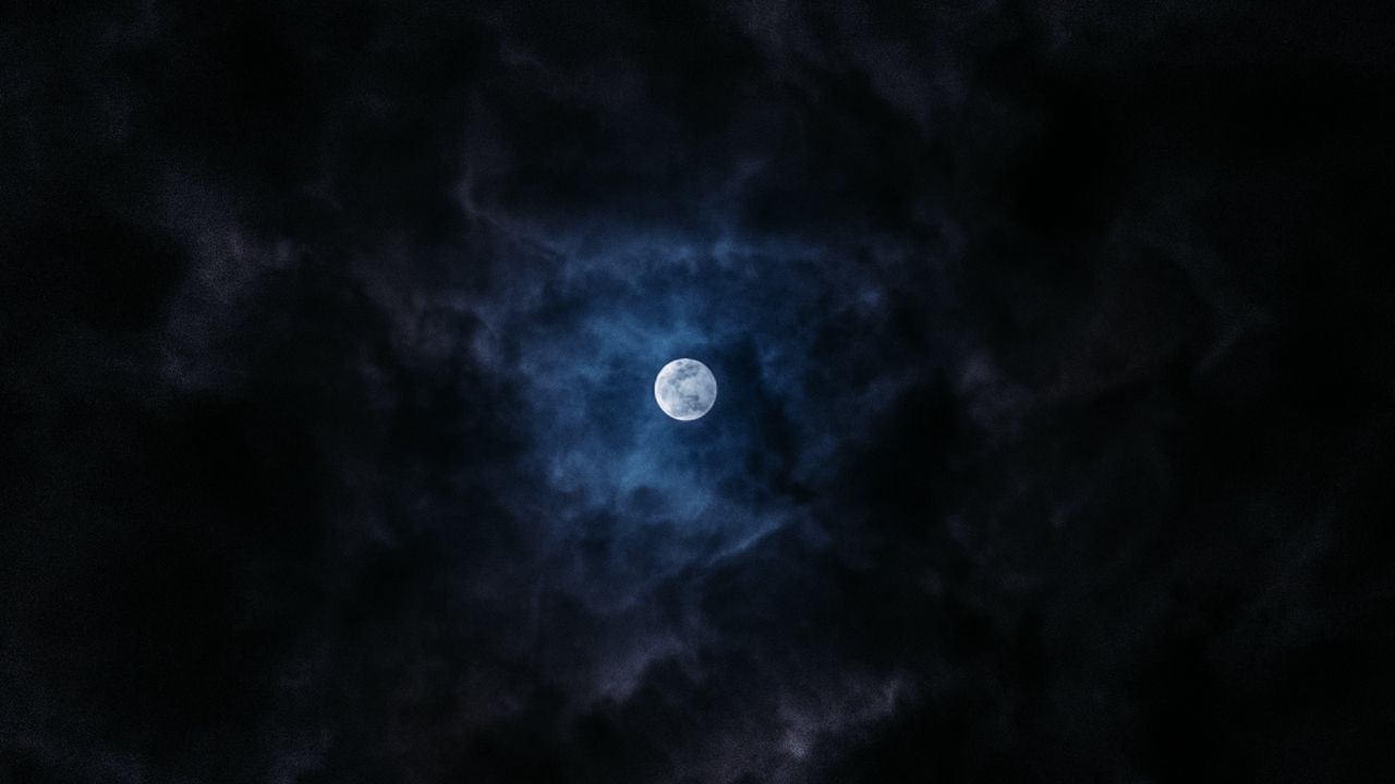 Wallpaper moon, full moon, clouds, night, sky, dark