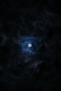 Preview wallpaper moon, full moon, clouds, night, sky, dark