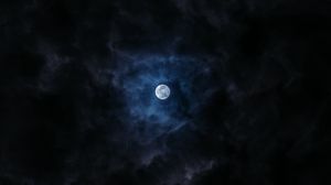 Preview wallpaper moon, full moon, clouds, night, sky, dark