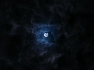 Preview wallpaper moon, full moon, clouds, night, sky, dark