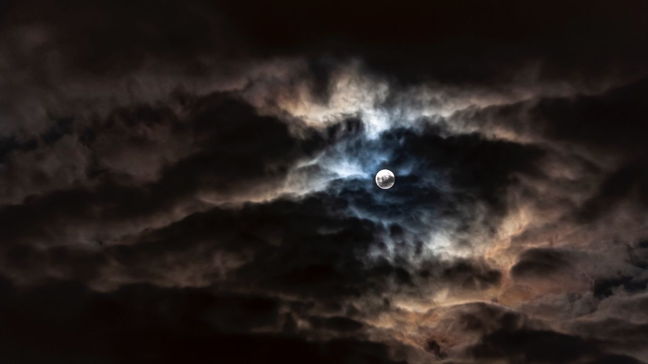 Wallpaper moon, full moon, clouds, night, overcast