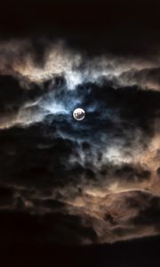 Preview wallpaper moon, full moon, clouds, night, overcast