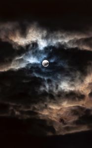 Preview wallpaper moon, full moon, clouds, night, overcast