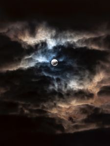 Preview wallpaper moon, full moon, clouds, night, overcast