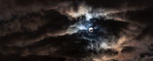 Preview wallpaper moon, full moon, clouds, night, overcast