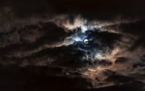 Preview wallpaper moon, full moon, clouds, night, overcast