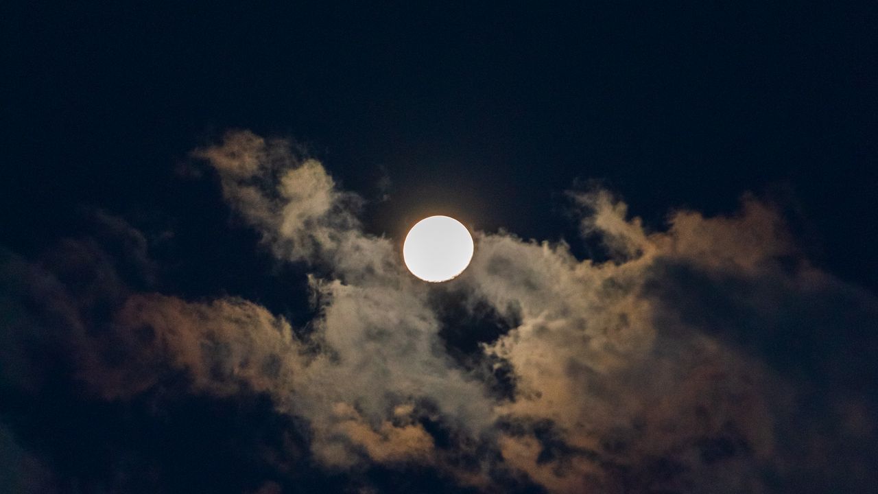 Wallpaper moon, full moon, clouds, sky, night, dark