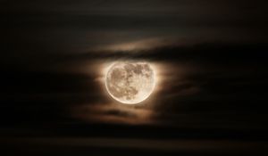 Preview wallpaper moon, full moon, eclipse, night, sky, clouds, dark