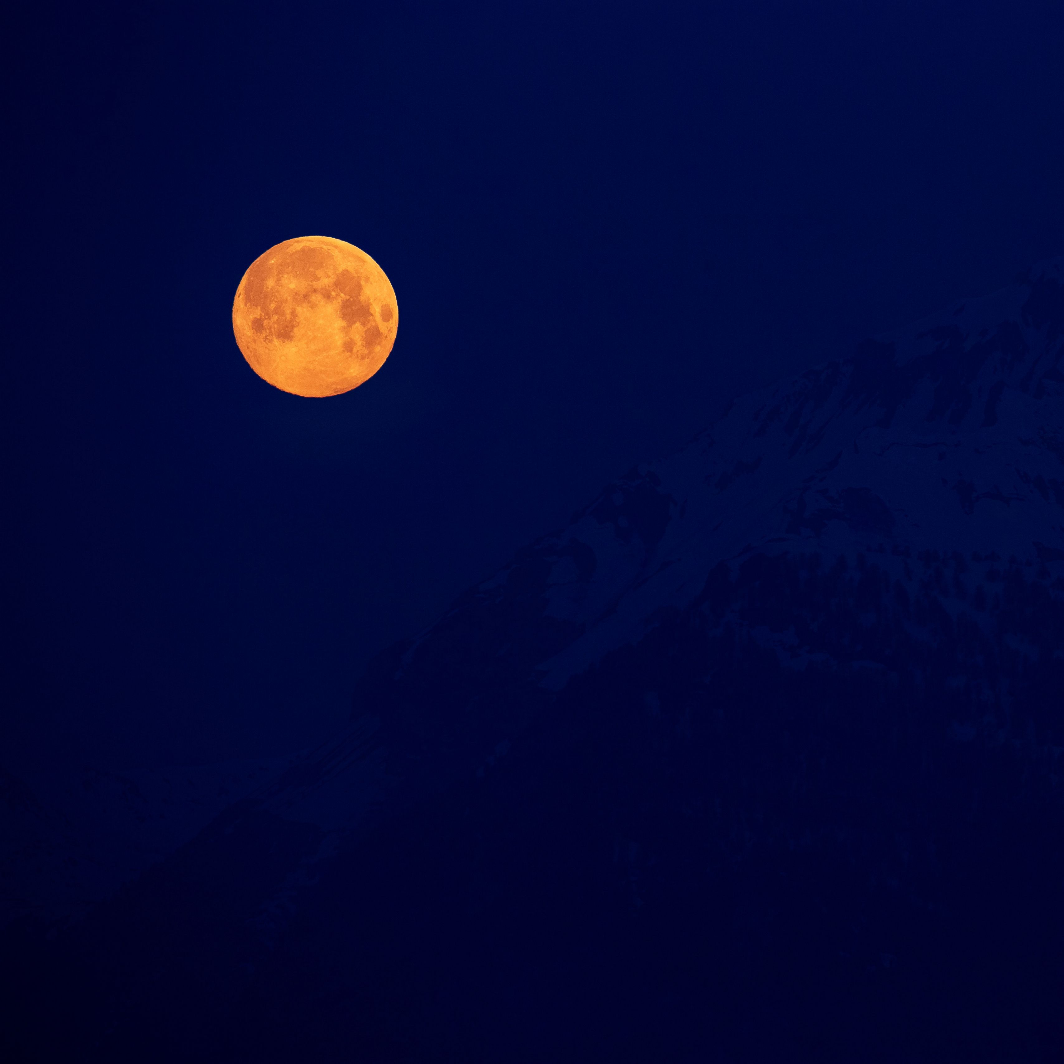 Download wallpaper 3415x3415 moon, full moon, night, mountains