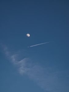 Preview wallpaper moon, full moon, plane, sky, clouds