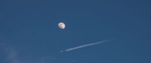 Preview wallpaper moon, full moon, plane, sky, clouds