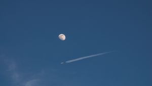 Preview wallpaper moon, full moon, plane, sky, clouds