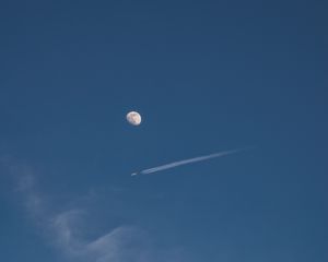 Preview wallpaper moon, full moon, plane, sky, clouds