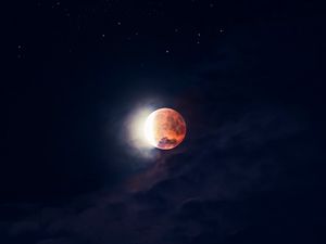 Preview wallpaper moon, full moon, red moon, sky, night, stars, dark