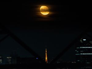 Preview wallpaper moon, full moon, sky, city, night, dark