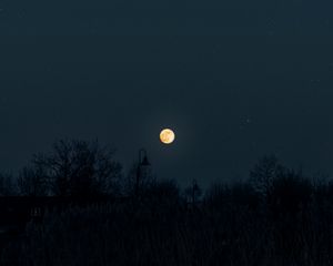 Preview wallpaper moon, full moon, starry sky, night, darkness, silhouettes