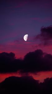 Preview wallpaper moon, full moon, sunset, sky, clouds