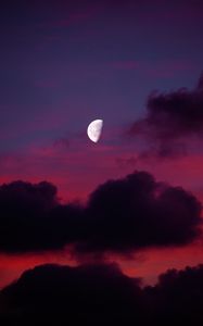 Preview wallpaper moon, full moon, sunset, sky, clouds