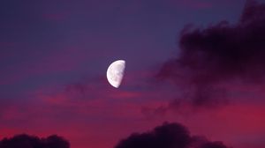 Preview wallpaper moon, full moon, sunset, sky, clouds